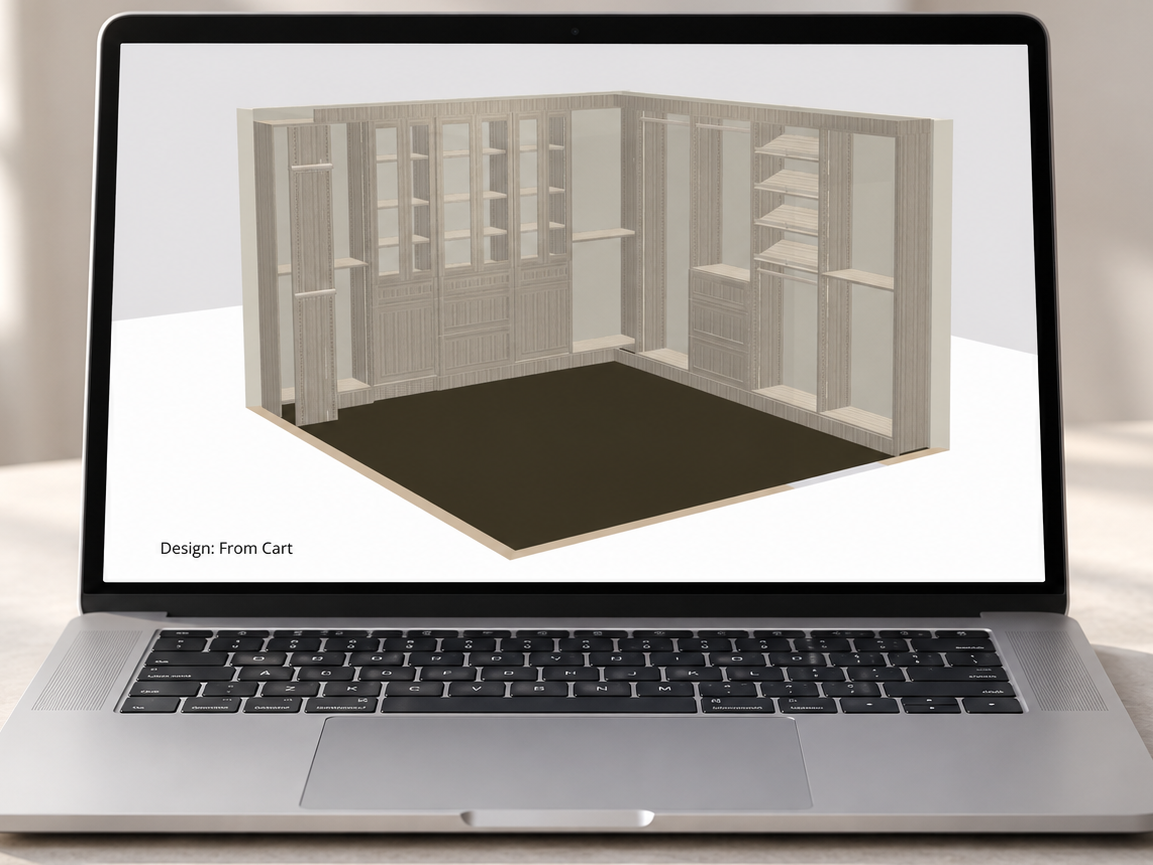 Custom closet 3D design displayed on a laptop
