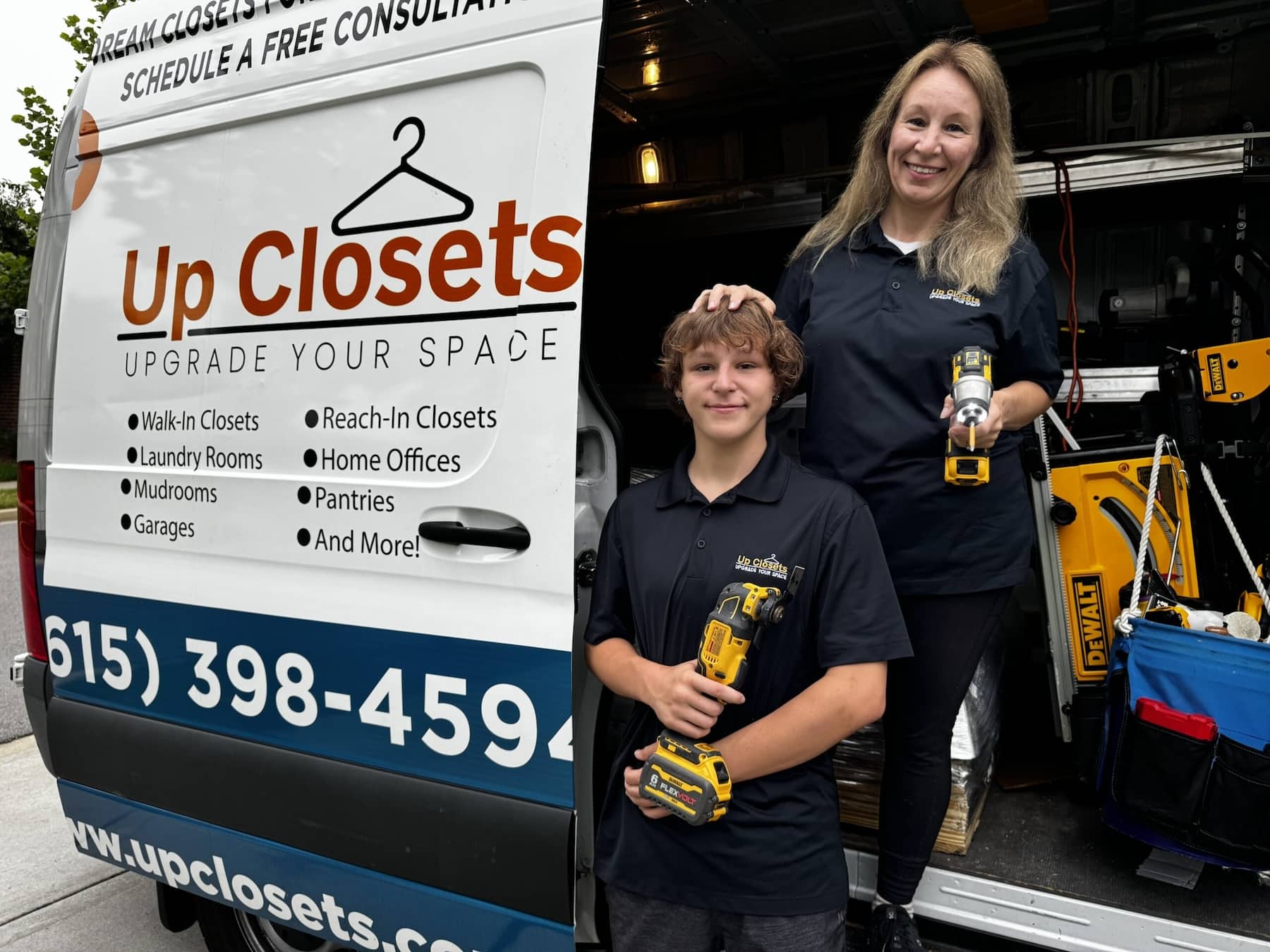 Angie Scott with her team beside the Up Closets of Nashville work van